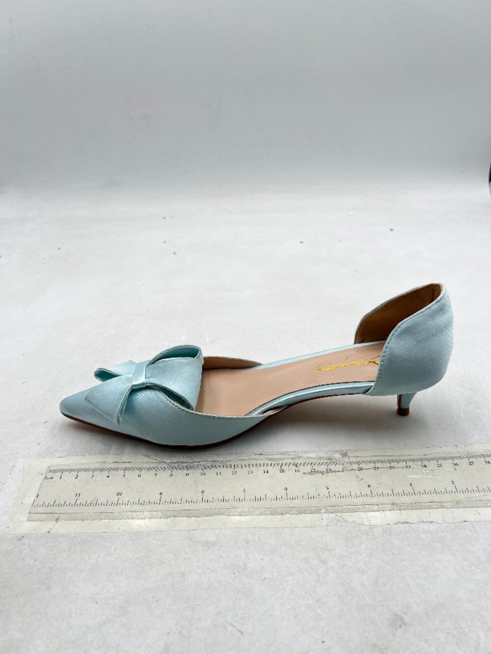 XYD Blue D'Orsay Kitten Heel Bridal Bowknot Elegant Pointed Toe Wedding Pumps